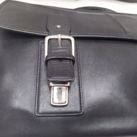 Coach Black Leather Double Pushlock Briefcase Laptop Business Crossbody Bag - Picture 6 of 16